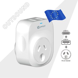Outbound USB-A&C Travel Adaptor - EU & Bali